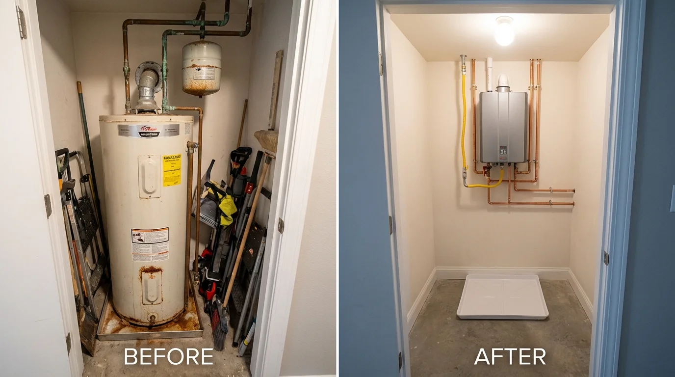 Tank water heater versus wall-mounted tankless unit comparison for Richmond, ME homeowners