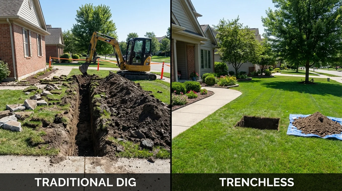 Trenchless sewer repair with minimal yard damage versus traditional excavation in Richmond, ME